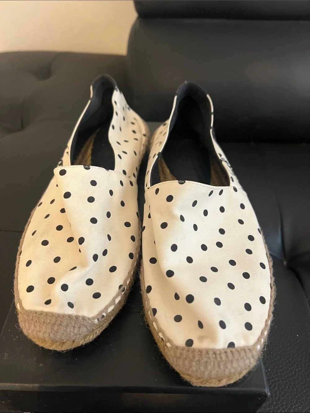 Saint Laurent Cream Espadrille Slip-On with Black Polka Dots